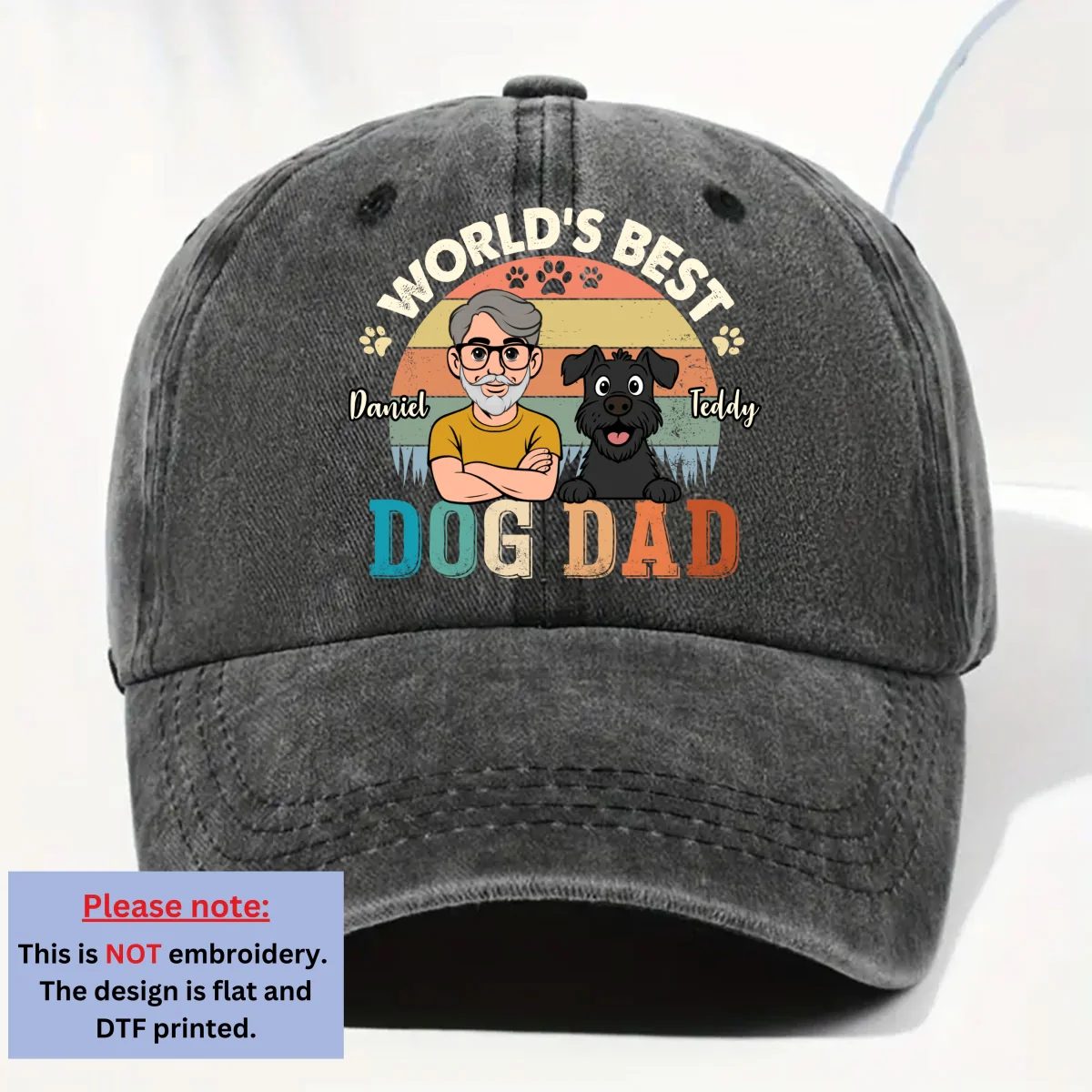 Vintage Comic Dog And Human - Personalized Custom Vintage Washed Denim Cap - Image 9