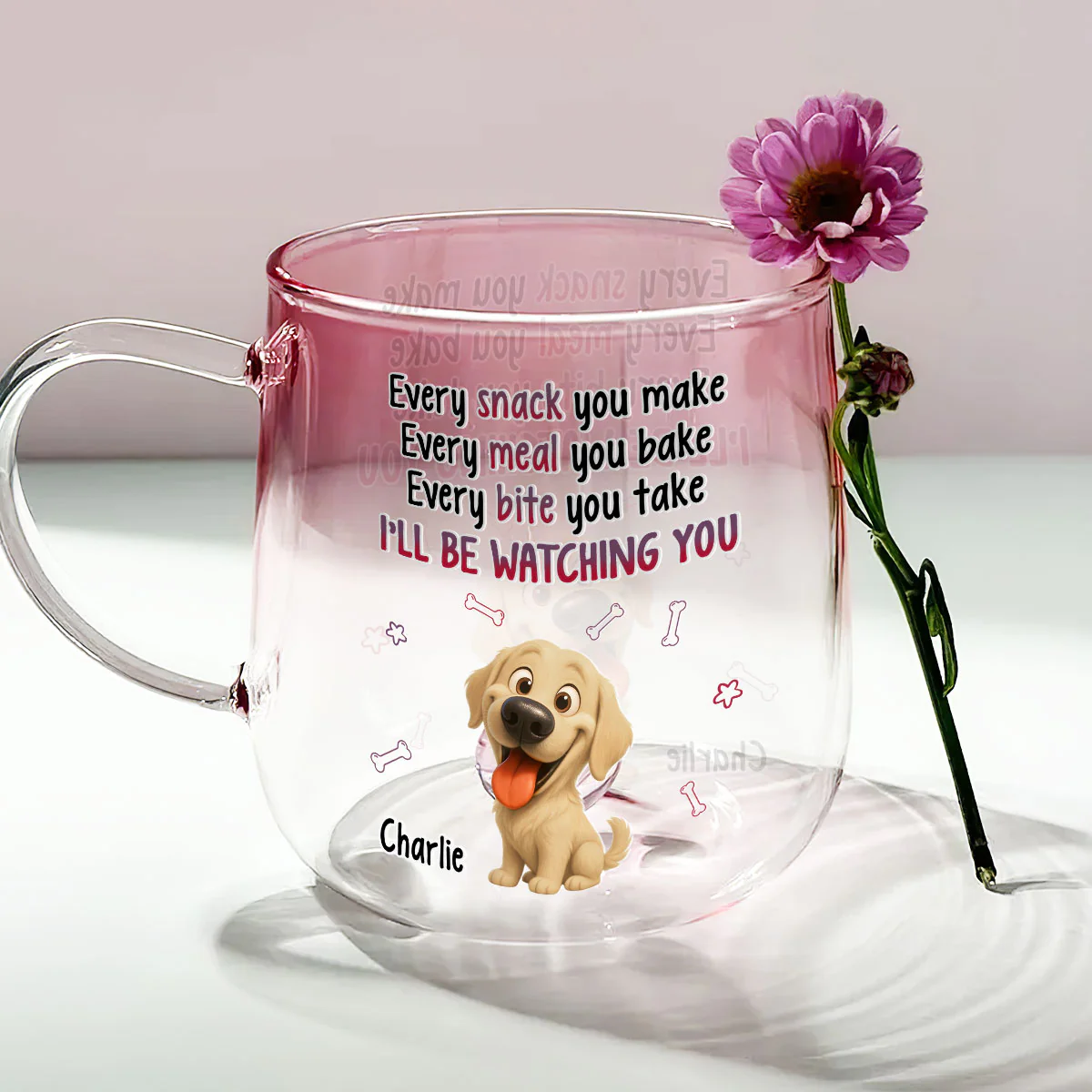Watching My Dog Mom - Personalized Custom Pink Gradient Glass Mug - Image 3