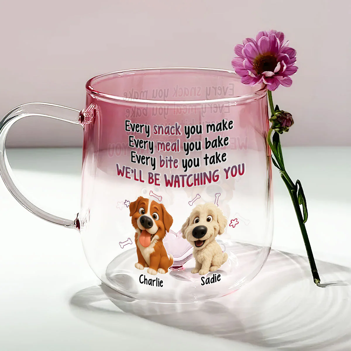 Watching My Dog Mom - Personalized Custom Pink Gradient Glass Mug - Image 4