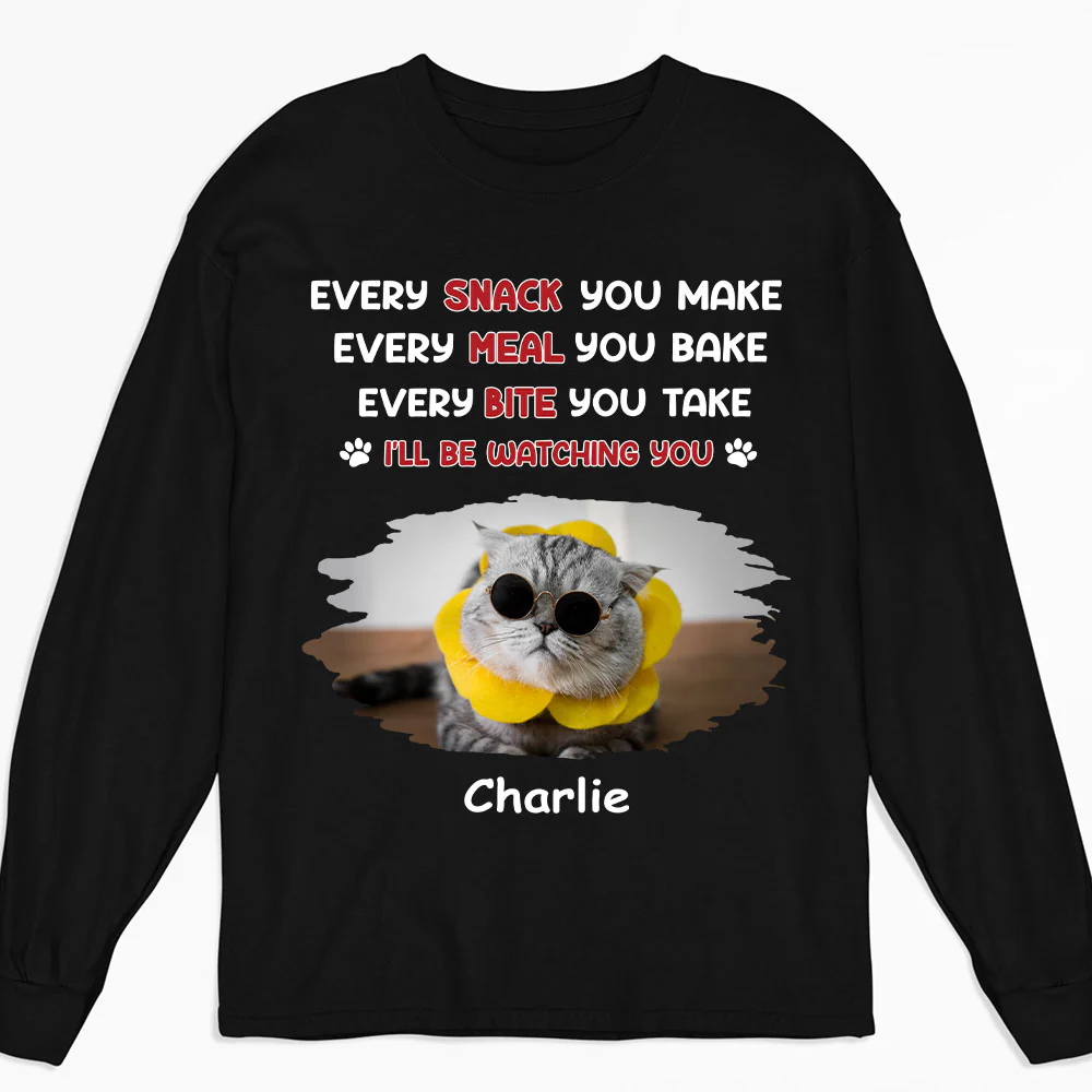 Watching You Forever Cat Version Photo - Personalized Custom Long Sleeve T-Shirt