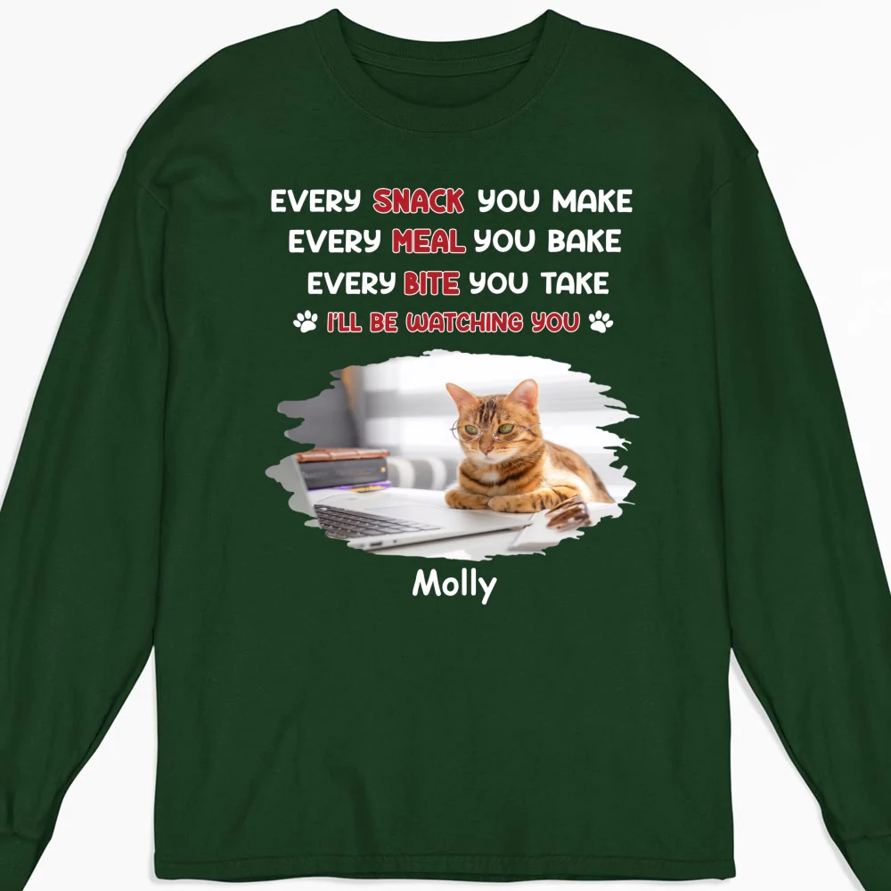 Watching You Forever Cat Version Photo - Personalized Custom Long Sleeve T-Shirt - Image 3