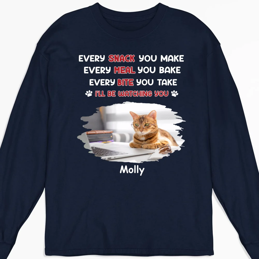 Watching You Forever Cat Version Photo - Personalized Custom Long Sleeve T-Shirt - Image 4