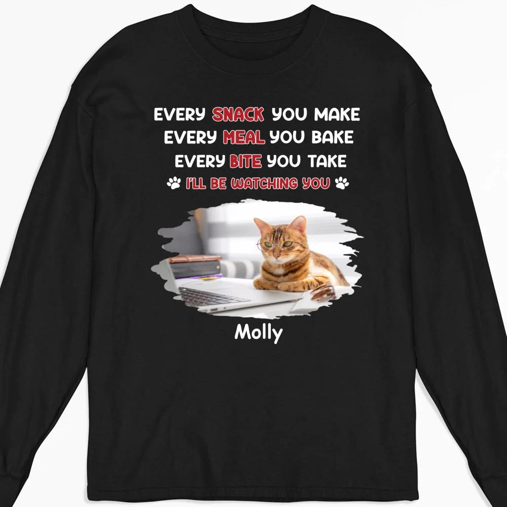 Watching You Forever Cat Version Photo - Personalized Custom Long Sleeve T-Shirt - Image 5