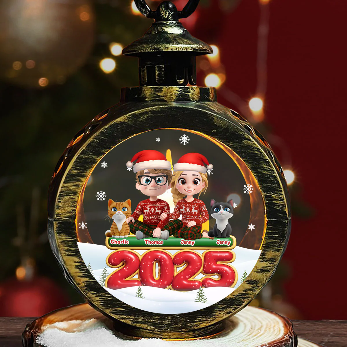 We And Our Cat - Personalized Custom Christmas Lantern