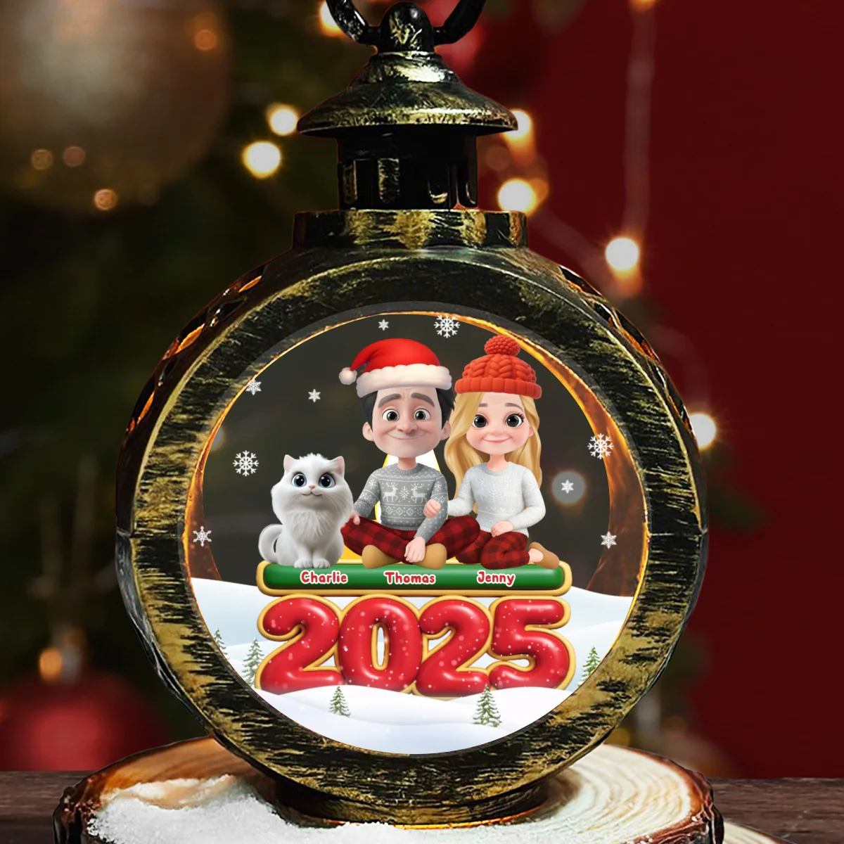 We And Our Cat - Personalized Custom Christmas Lantern - Image 6