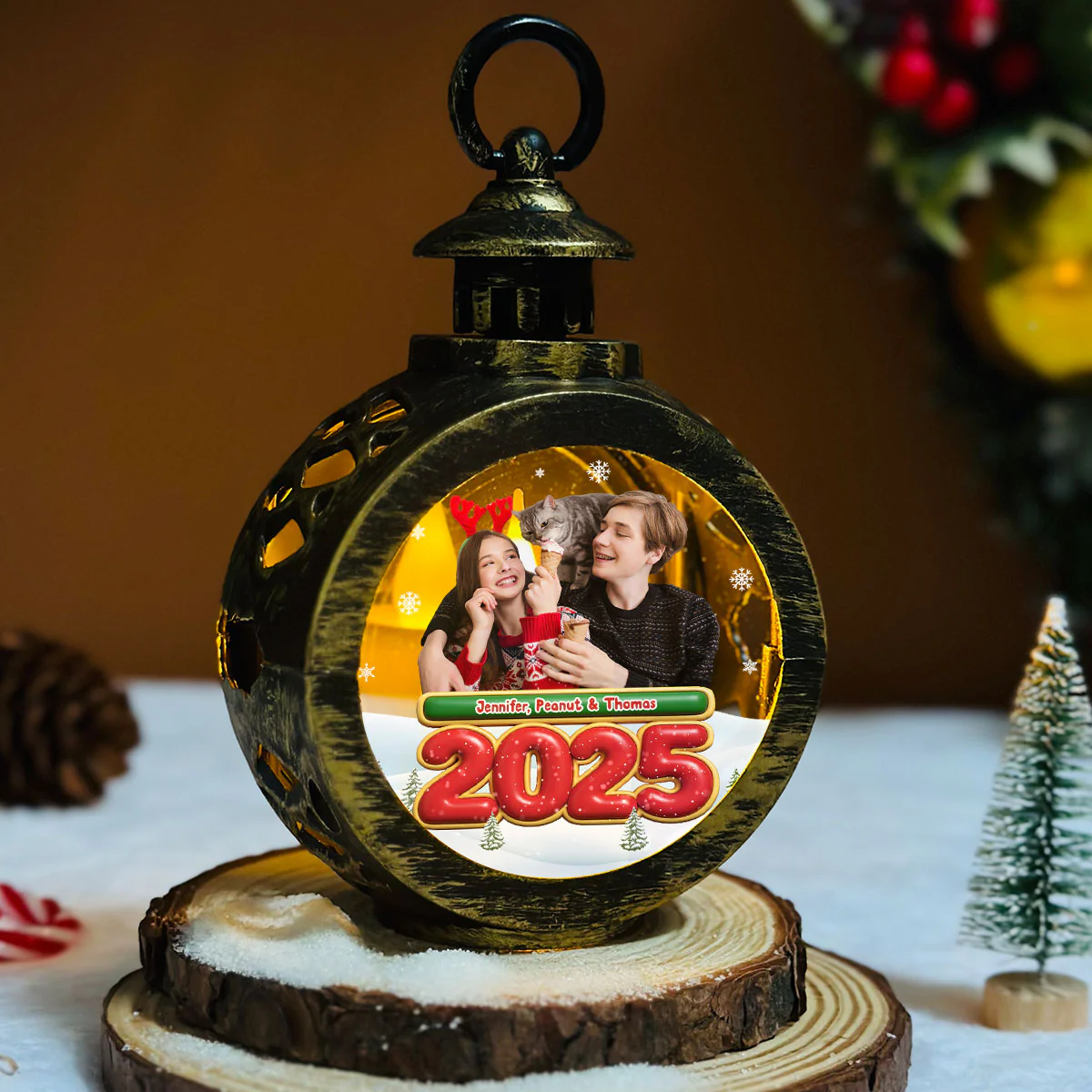 We And Our Cat Photo - Personalized Custom Christmas Lantern - Image 5