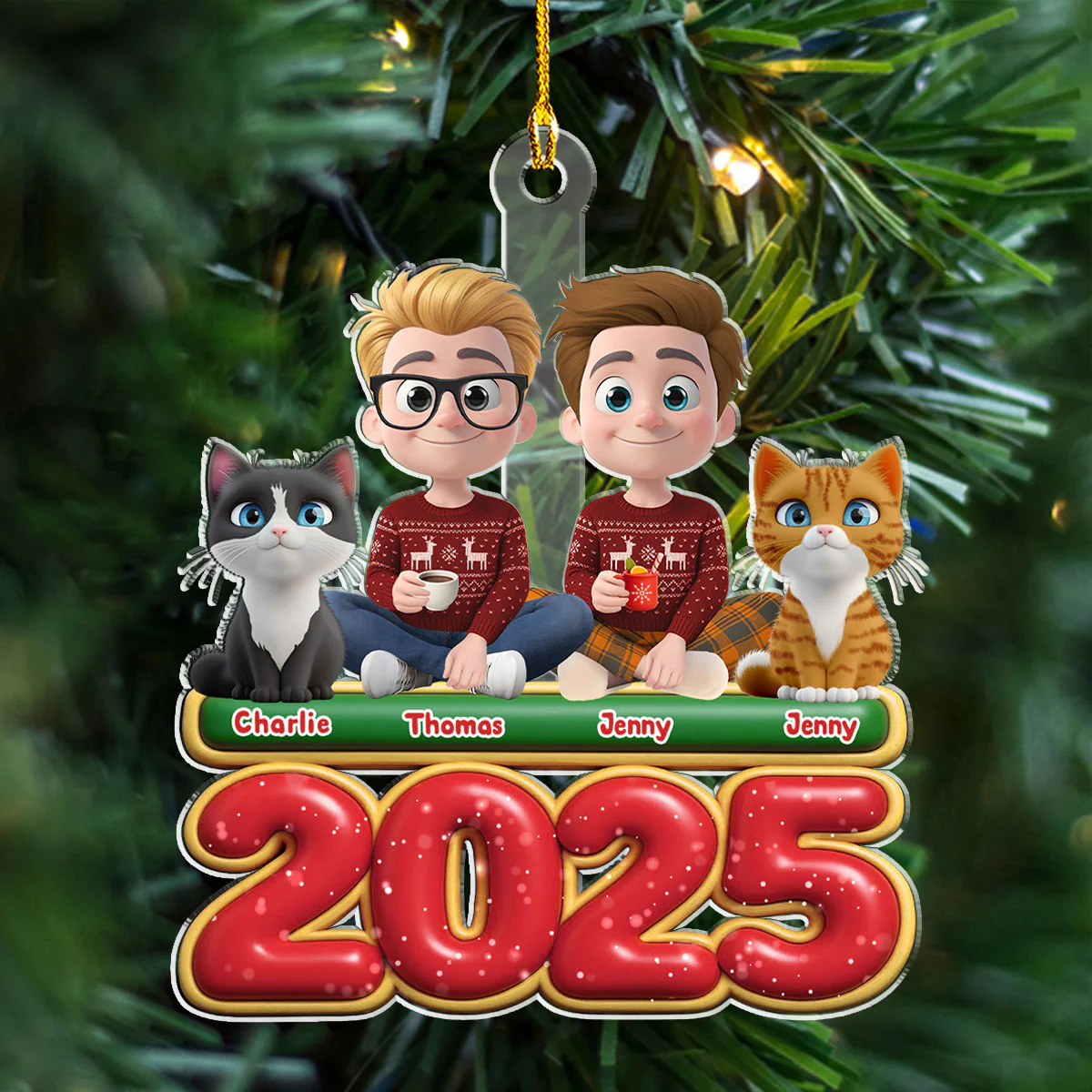 We And Our Cat Version 2 - Personalized Custom Acrylic Ornament - Image 4