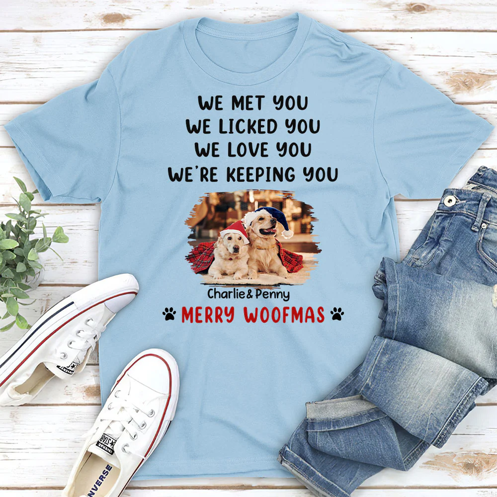 We Licked And Love You Ver Christmas Photo - Personalized Custom Unisex T-Shirt - Image 2