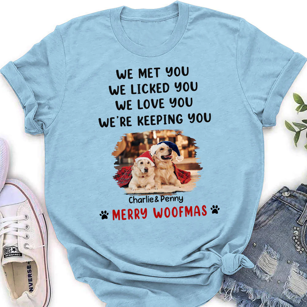 We Licked And Love You Ver Christmas Photo - Personalized Custom Women's T-Shirt