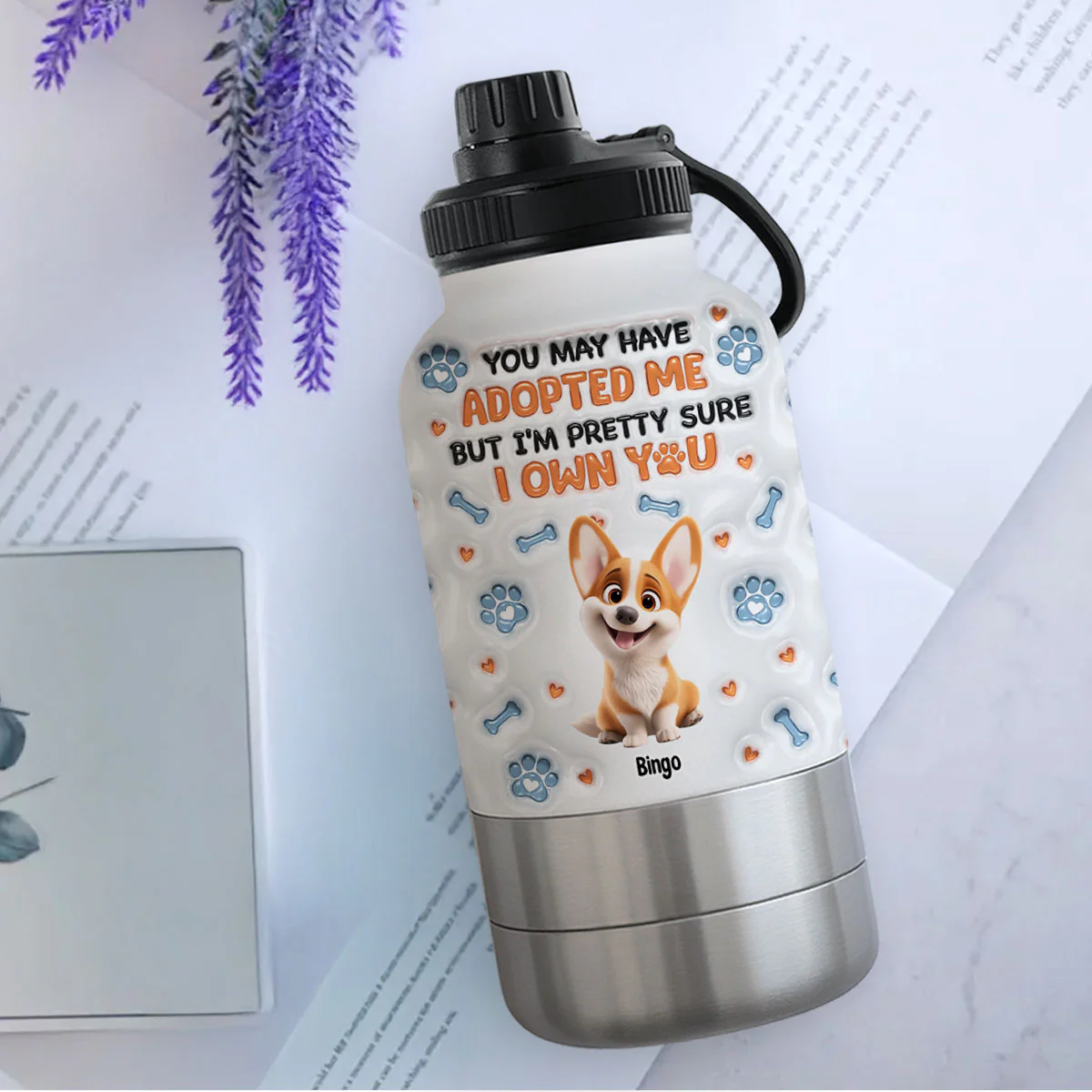 We Own You - Personalized Custom 3D Inflated Effect 30oz Water Bottle With Pet Bowl - Image 2