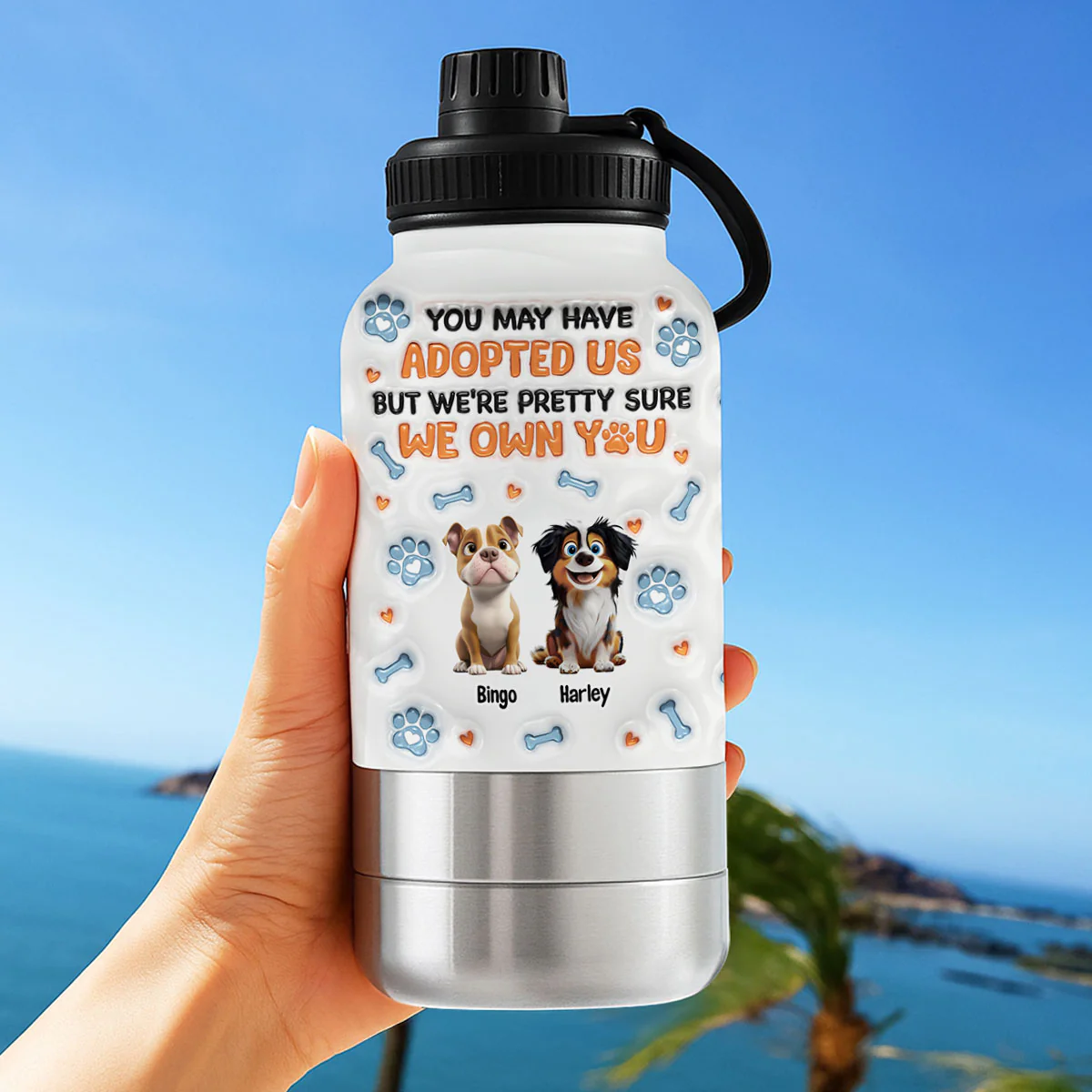 We Own You - Personalized Custom 3D Inflated Effect 30oz Water Bottle With Pet Bowl - Image 3