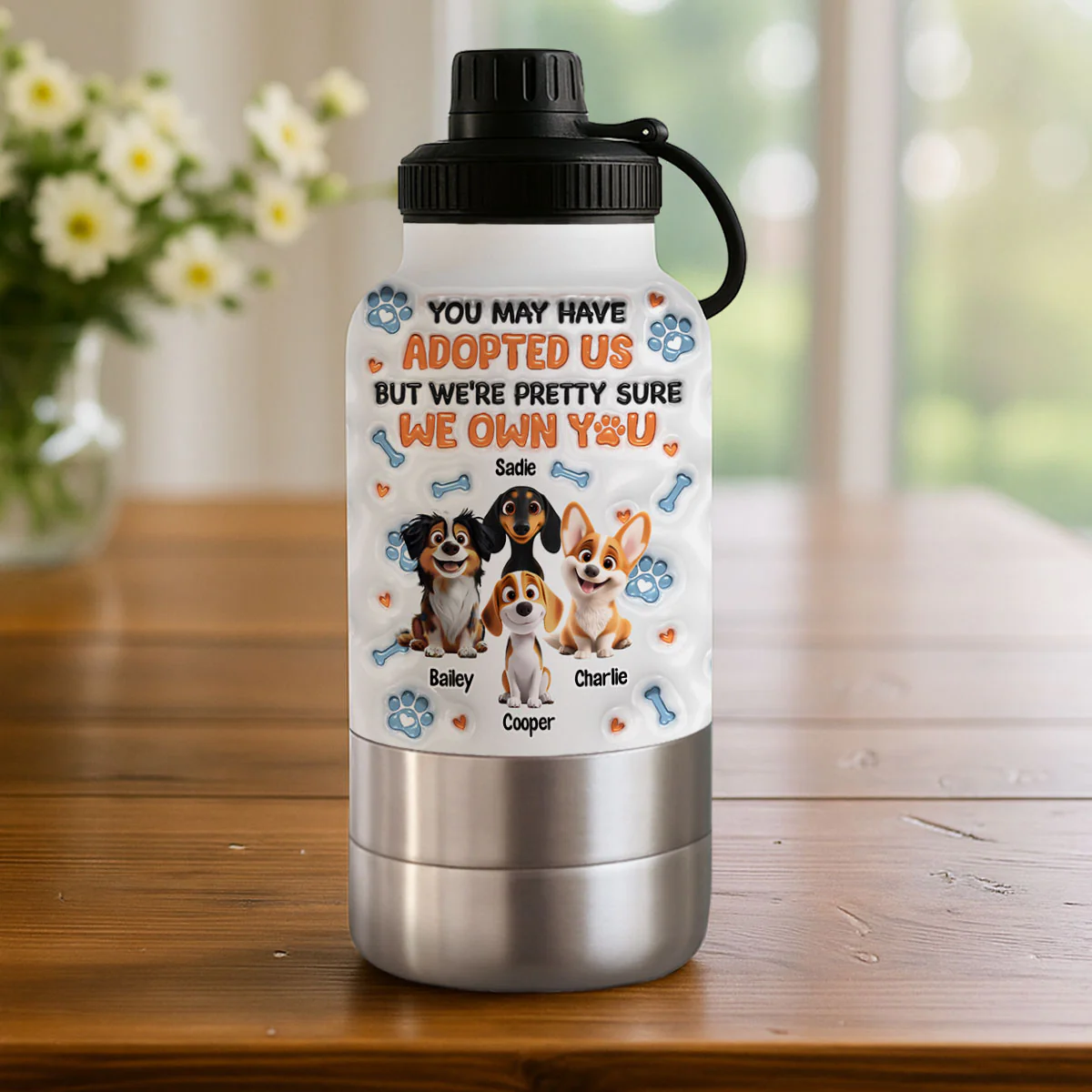 We Own You - Personalized Custom 3D Inflated Effect 30oz Water Bottle With Pet Bowl - Image 4