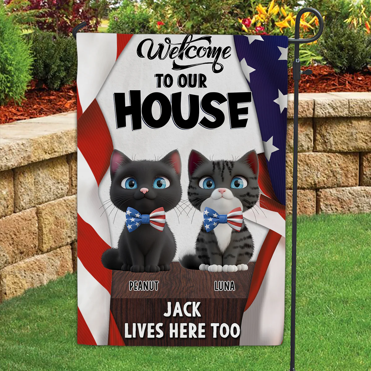 Welcome To American Cat House - Personalized Custom Flag