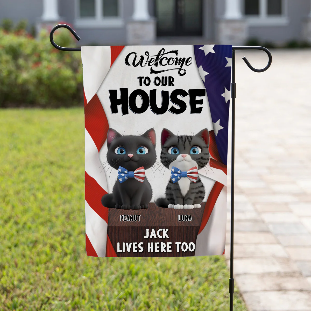 Welcome To American Cat House - Personalized Custom Flag - Image 2