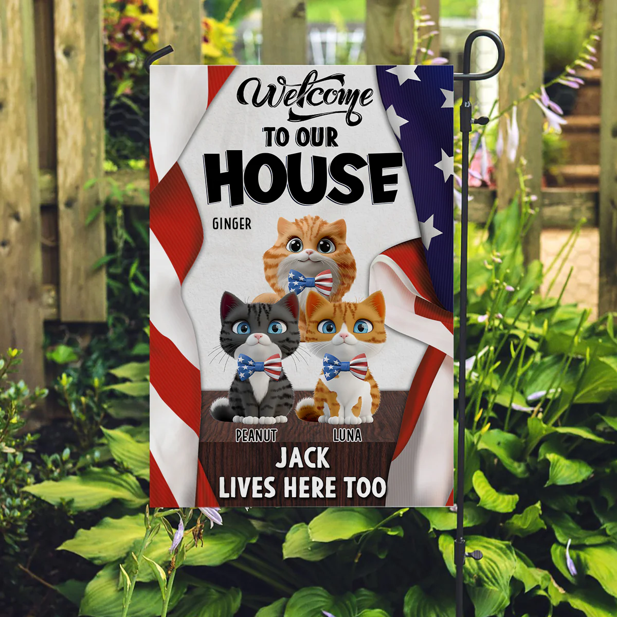 Welcome To American Cat House - Personalized Custom Flag - Image 3