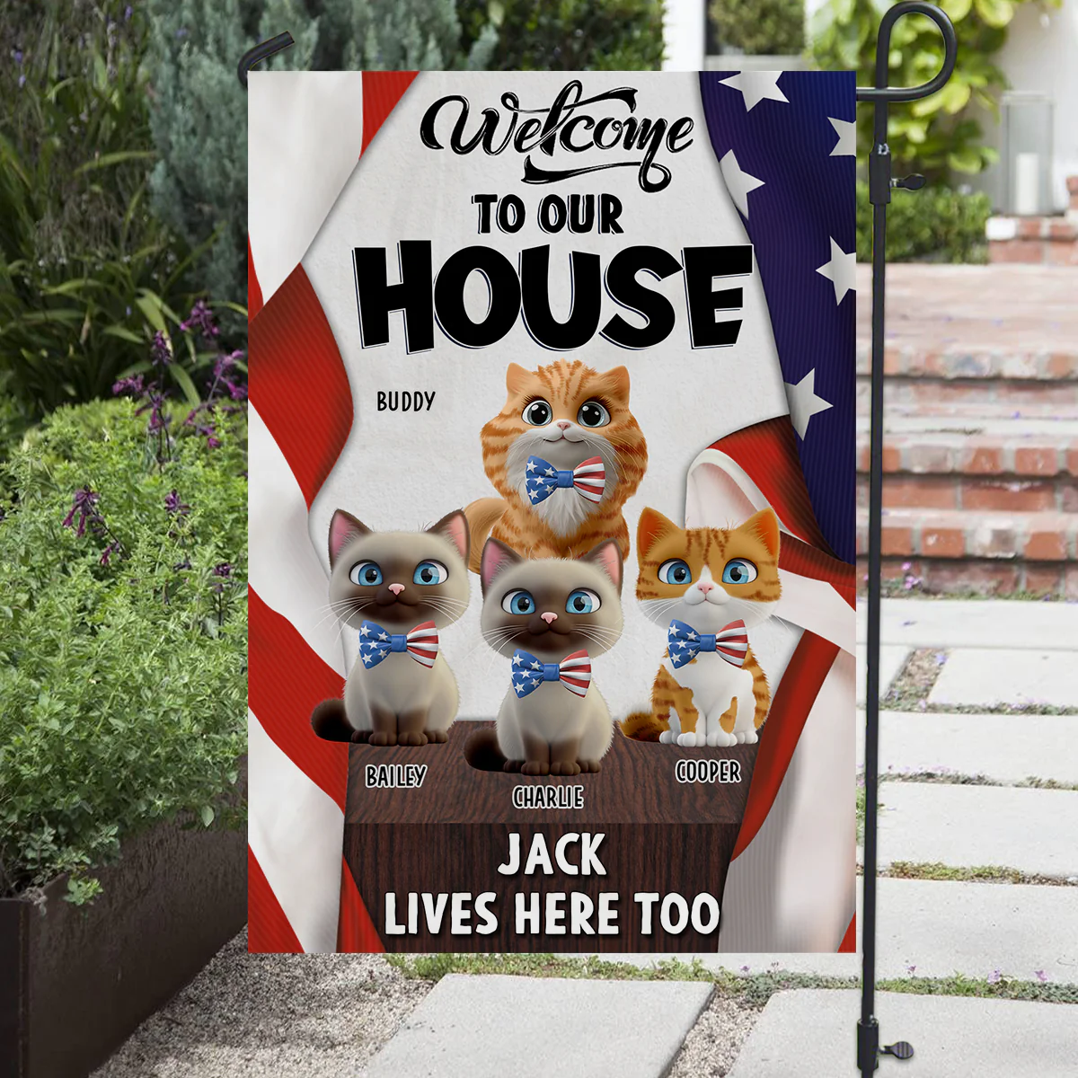 Welcome To American Cat House - Personalized Custom Flag - Image 4