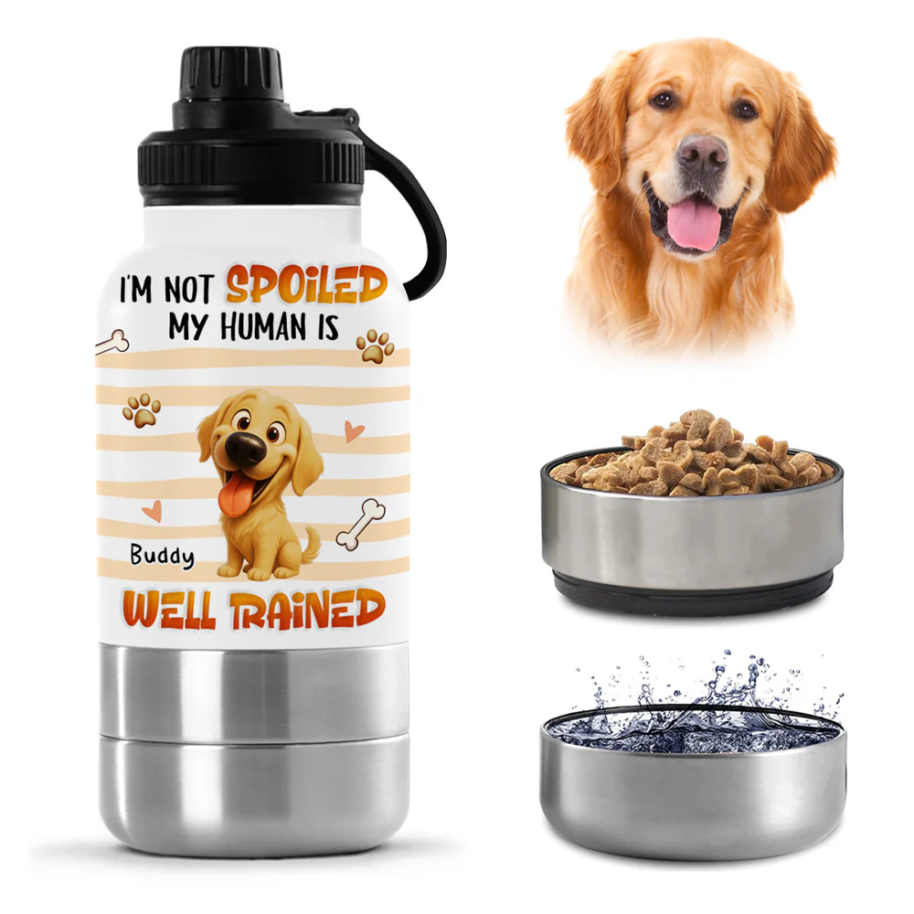 Well Trained - Personalized Custom 30oz Water Bottle With Pet Bowl
