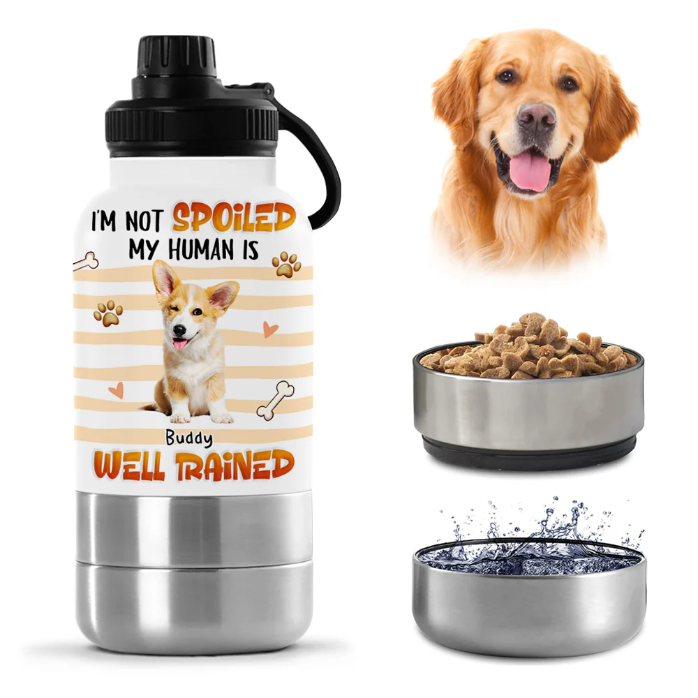 Well Trained Photo - Personalized Custom 30oz Water Bottle With Pet Bowl