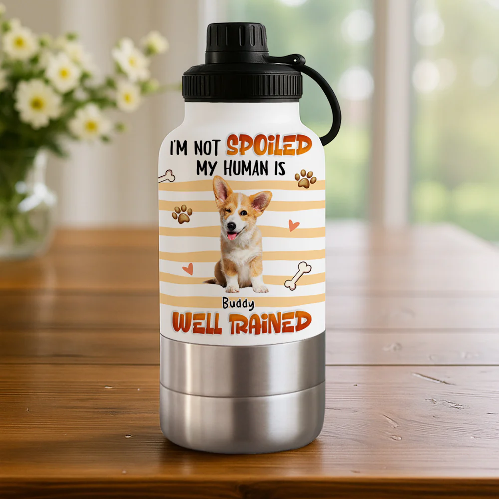 Well Trained Photo - Personalized Custom 30oz Water Bottle With Pet Bowl - Image 2
