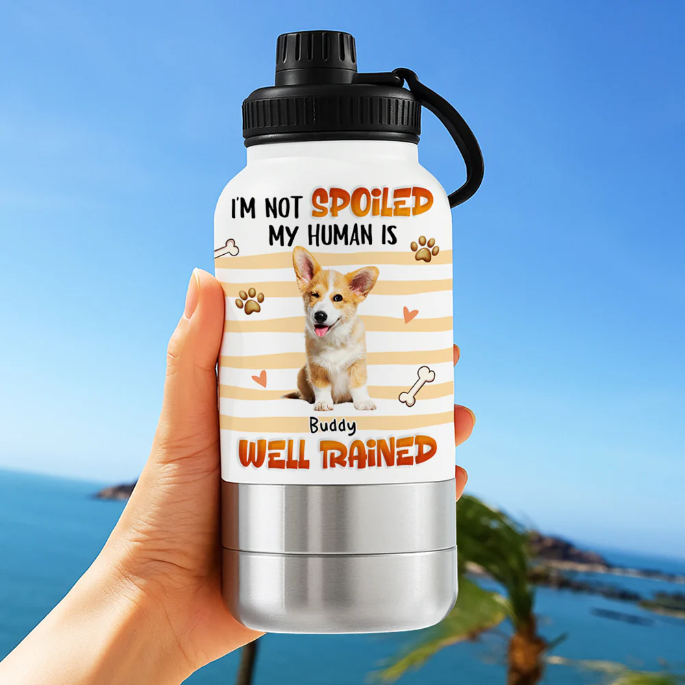 Well Trained Photo - Personalized Custom 30oz Water Bottle With Pet Bowl - Image 3