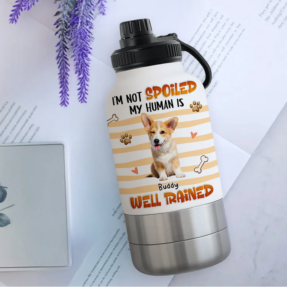 Well Trained Photo - Personalized Custom 30oz Water Bottle With Pet Bowl - Image 4