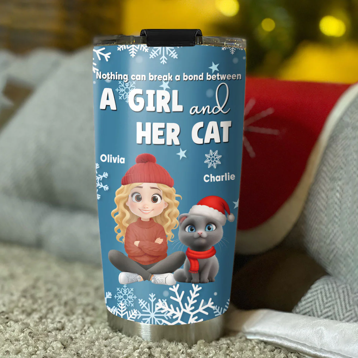 White Christmas With Cats - Personalized Custom Tumbler - Image 2