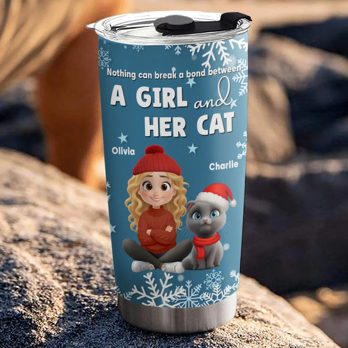 White Christmas With Cats - Personalized Custom Tumbler - Image 3