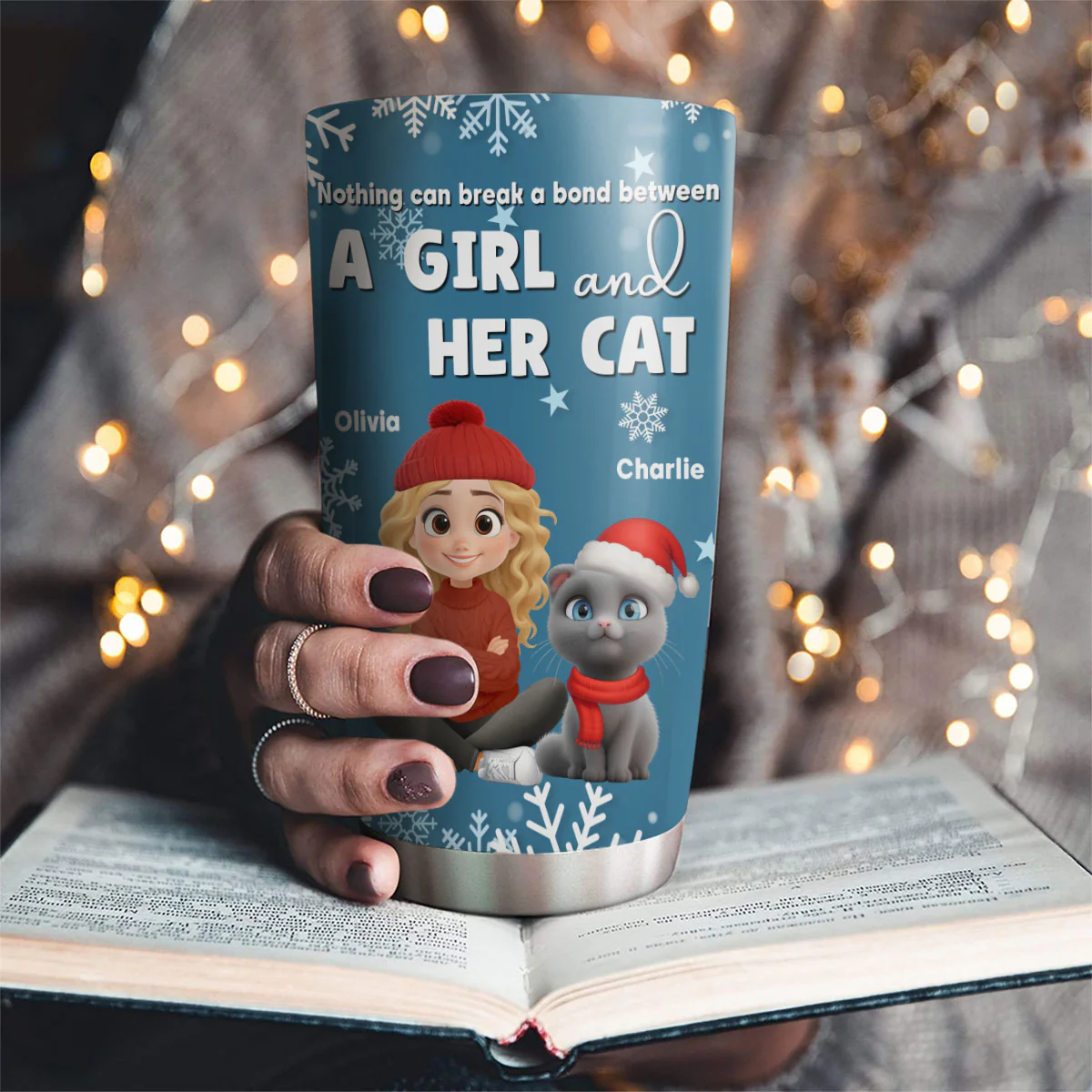 White Christmas With Cats - Personalized Custom Tumbler - Image 4