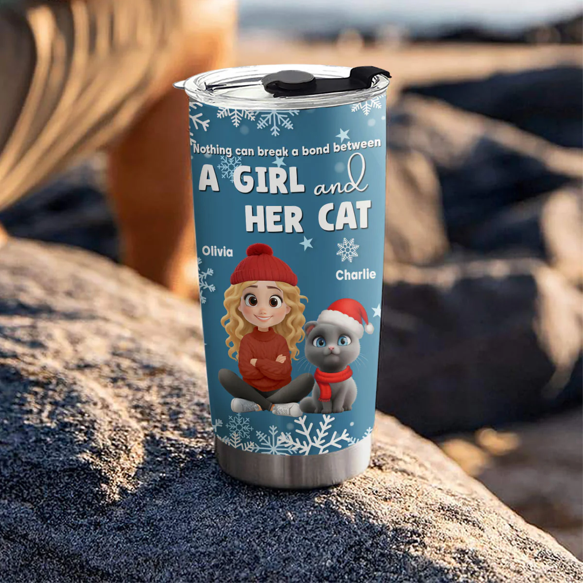 White Christmas With Cats - Personalized Custom Tumbler - Image 5