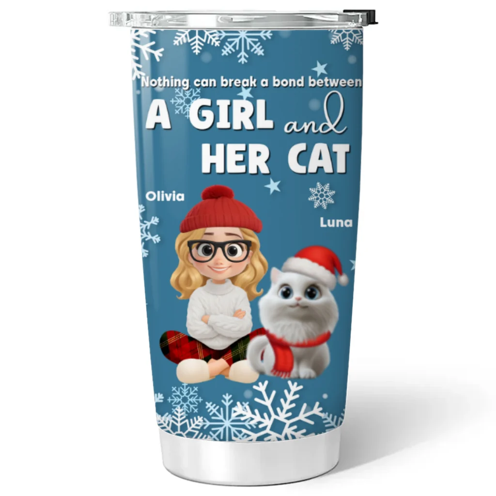 White Christmas With Cats - Personalized Custom Tumbler - Image 6