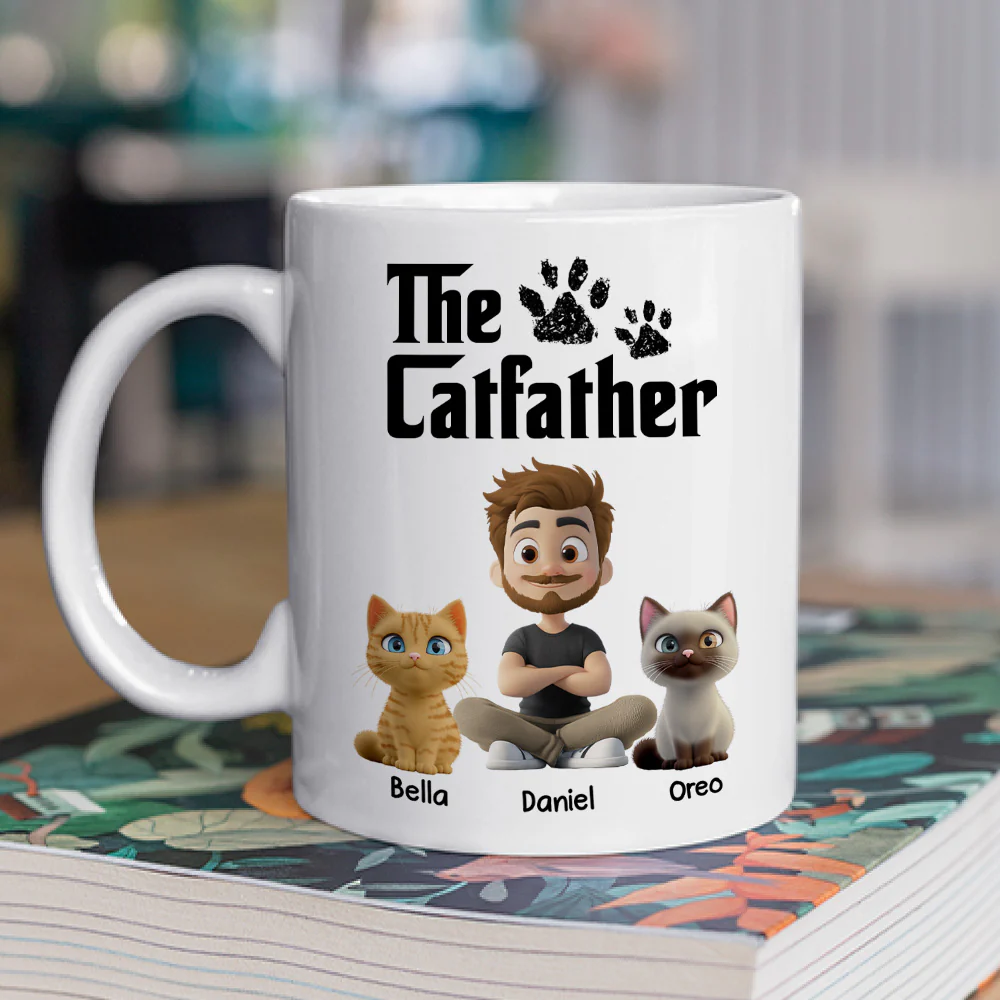 White Cool Cat Father - Personalized Custom Coffee Mug - Image 2