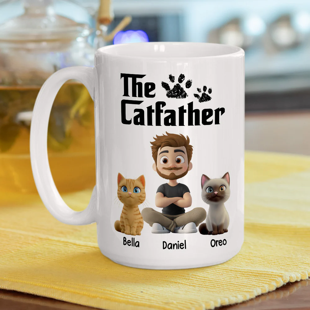 White Cool Cat Father - Personalized Custom Coffee Mug - Image 3