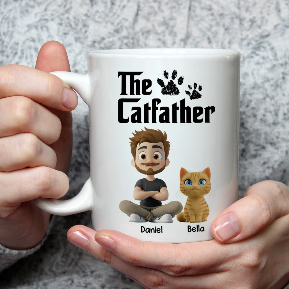 White Cool Cat Father - Personalized Custom Coffee Mug - Image 4