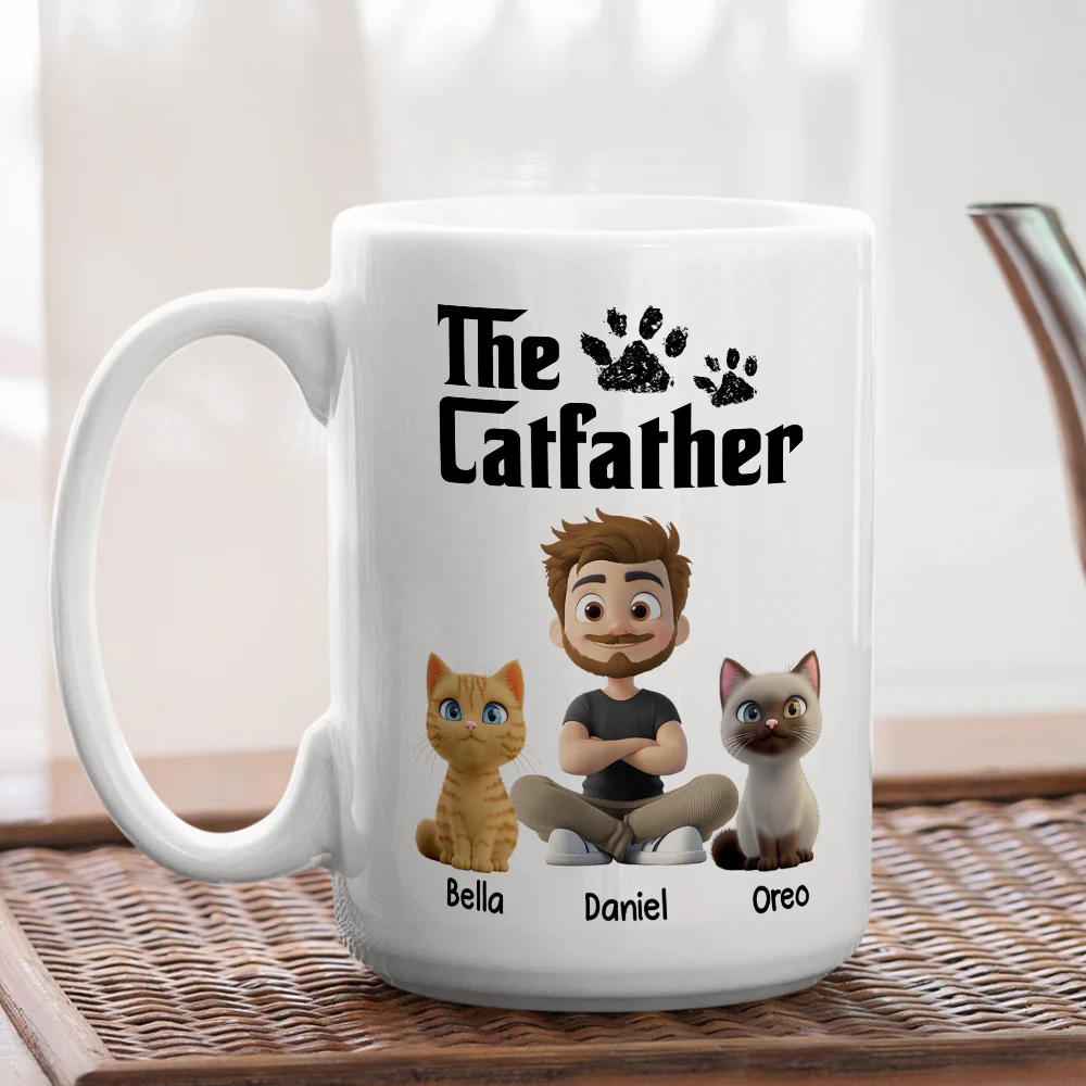 White Cool Cat Father - Personalized Custom Coffee Mug - Image 5