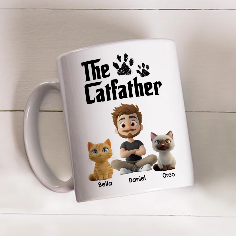 White Cool Cat Father - Personalized Custom Coffee Mug - Image 6