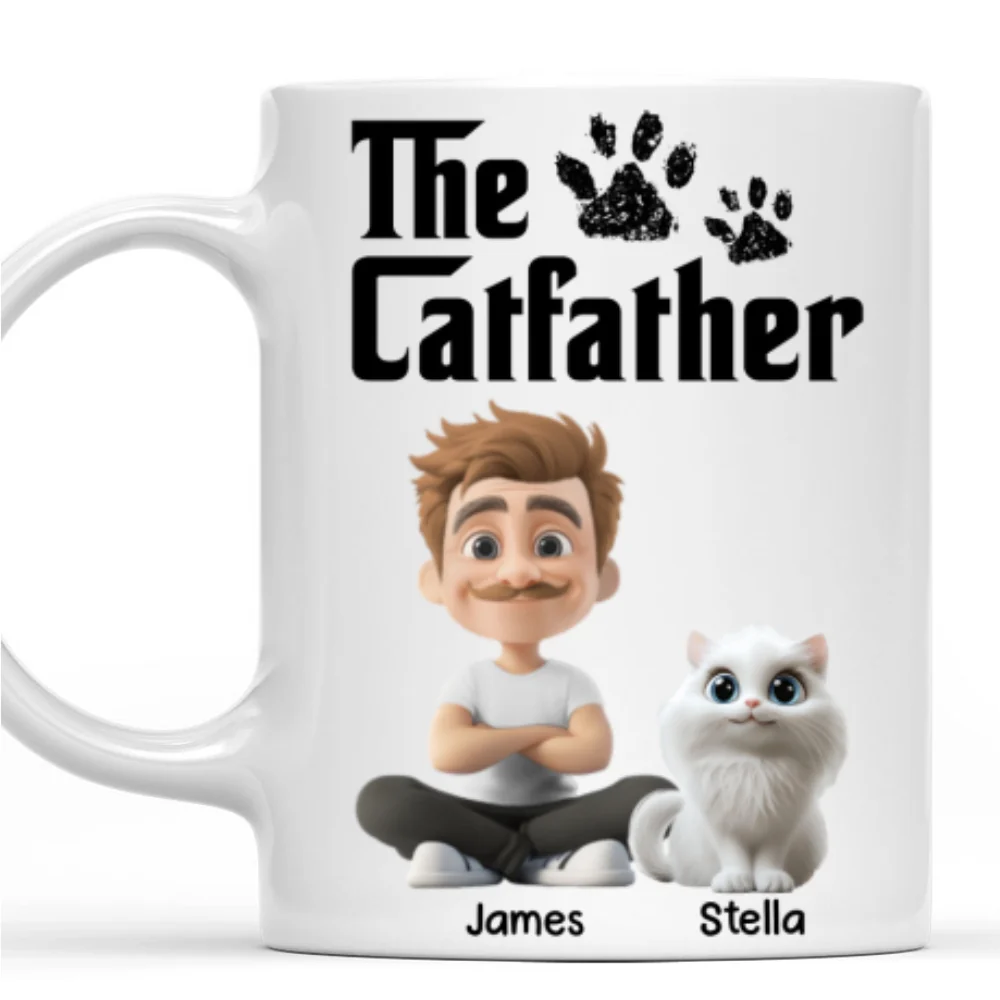 White Cool Cat Father - Personalized Custom Coffee Mug - Image 8