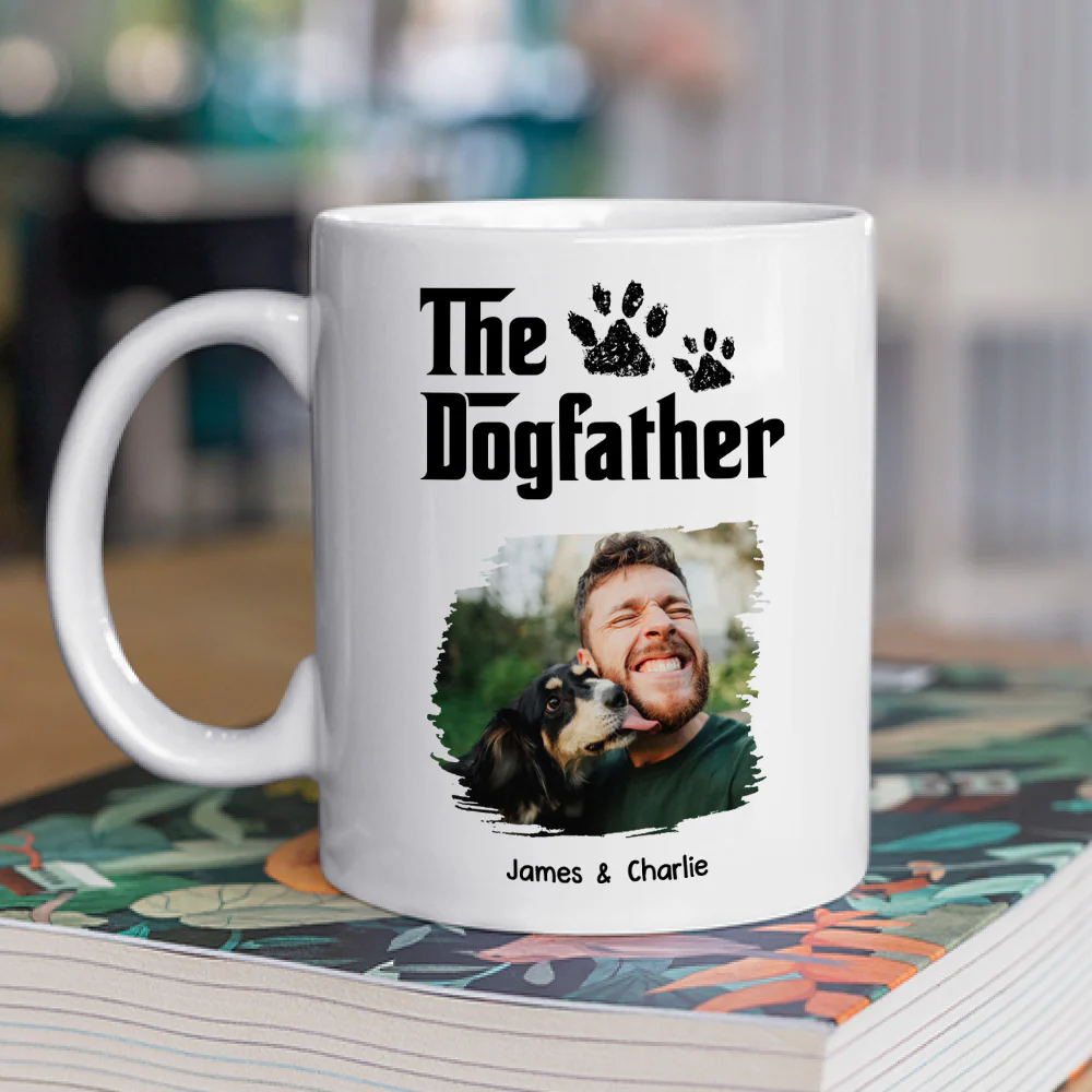 White Cool Cat Father Photo - Personalized Custom Coffee Mug - Image 2