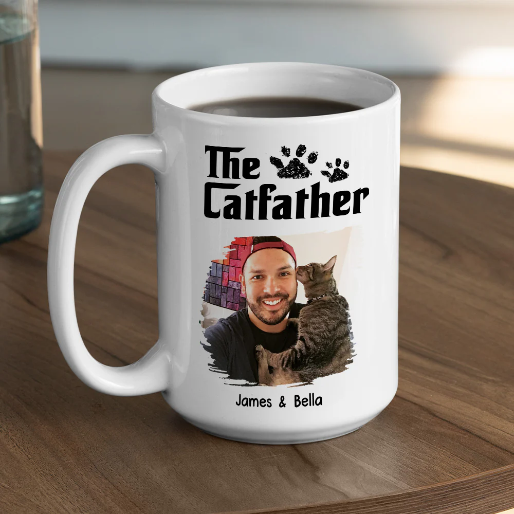 White Cool Cat Father Photo - Personalized Custom Coffee Mug - Image 3