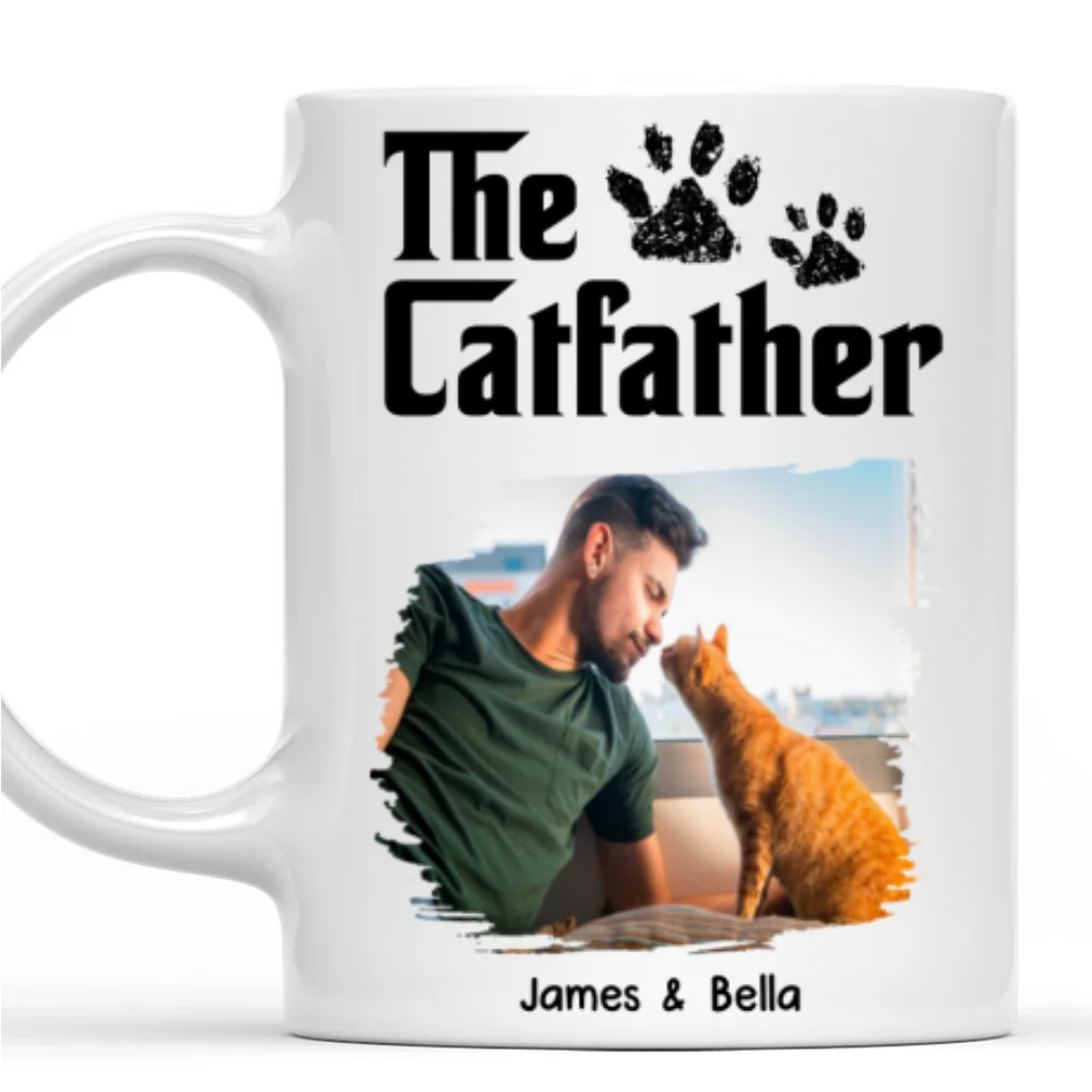 White Cool Cat Father Photo - Personalized Custom Coffee Mug - Image 5