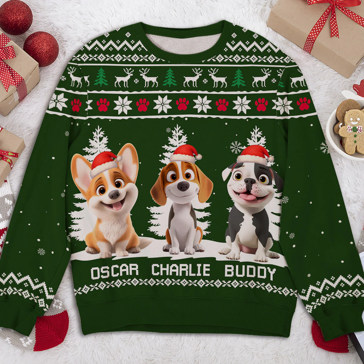 Winter Dog Cartoon - Personalized Custom All-Over-Print Sweatshirt - Image 3