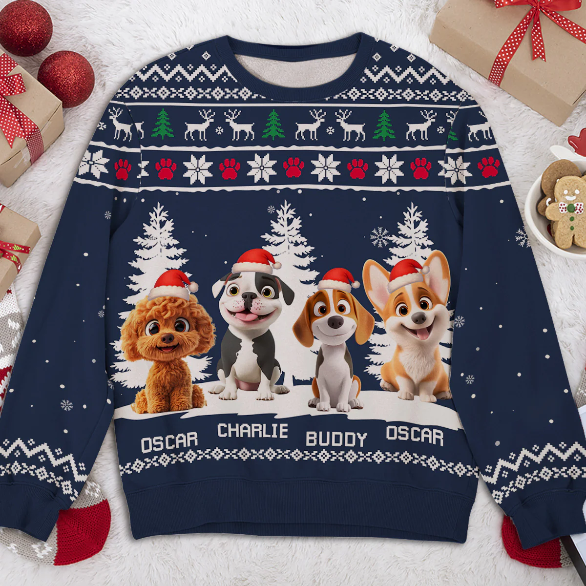Winter Dog Cartoon - Personalized Custom All-Over-Print Sweatshirt - Image 4