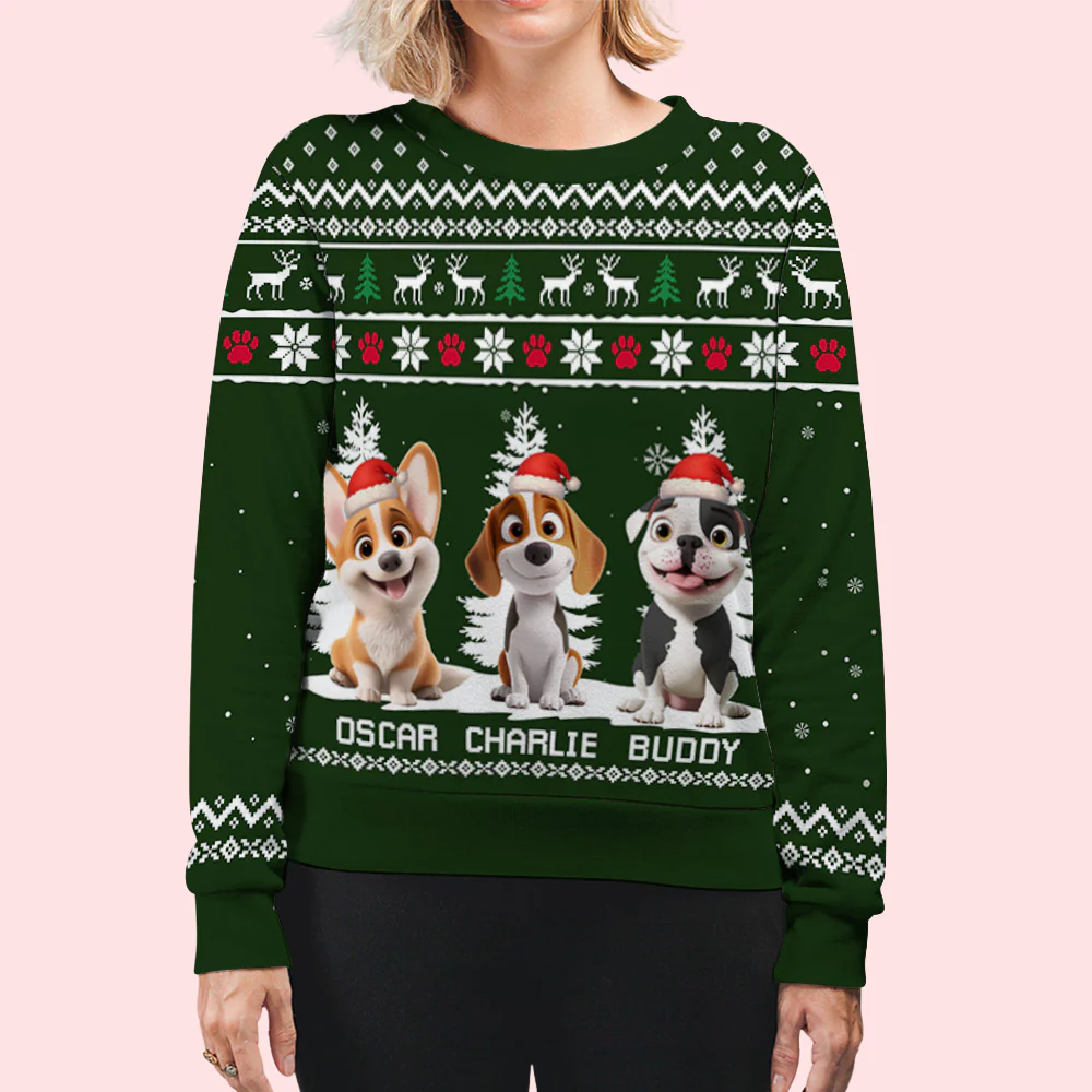 Winter Dog Cartoon - Personalized Custom All-Over-Print Sweatshirt - Image 5