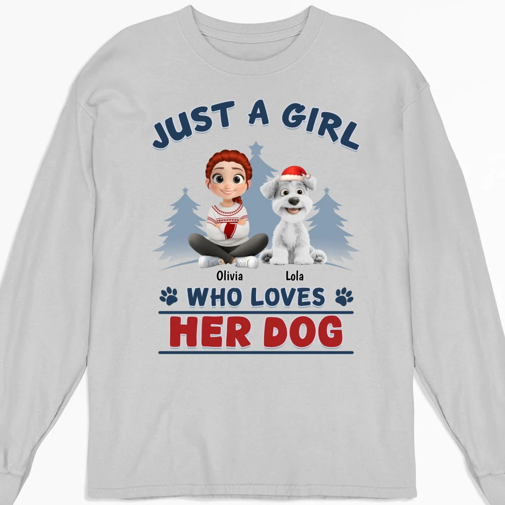 Winter Girl And Dog Christmas - Personalized Custom Long Sleeve - Image 5