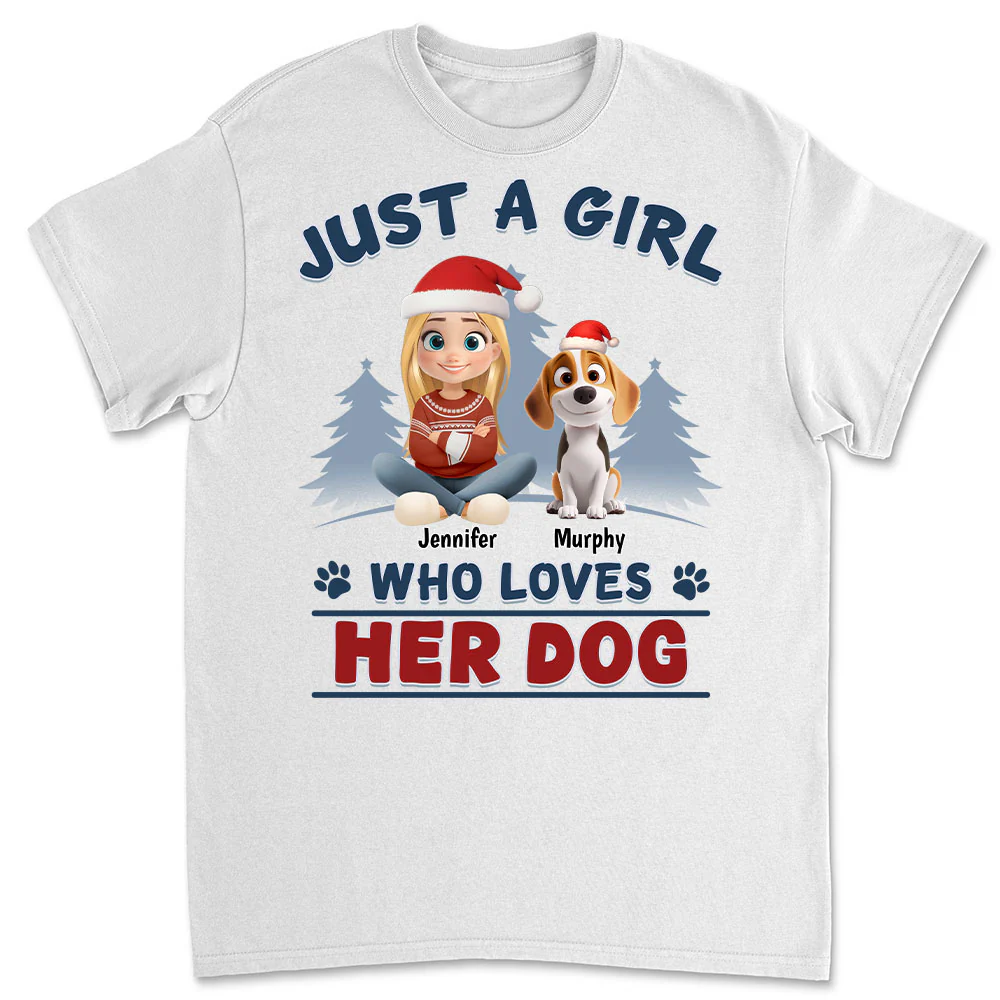Winter Girl And Dog Christmas - Personalized Custom Unisex T-Shirt