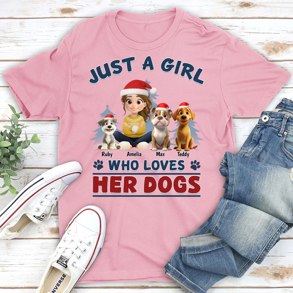 Winter Girl And Dog Christmas - Personalized Custom Unisex T-Shirt - Image 2