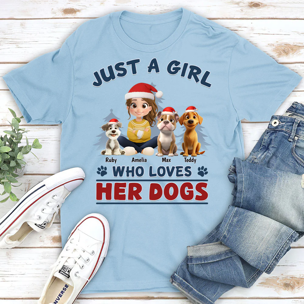 Winter Girl And Dog Christmas - Personalized Custom Unisex T-Shirt - Image 3
