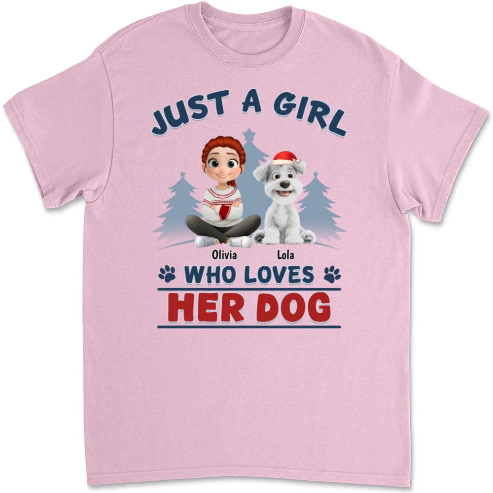 Winter Girl And Dog Christmas - Personalized Custom Unisex T-Shirt - Image 6