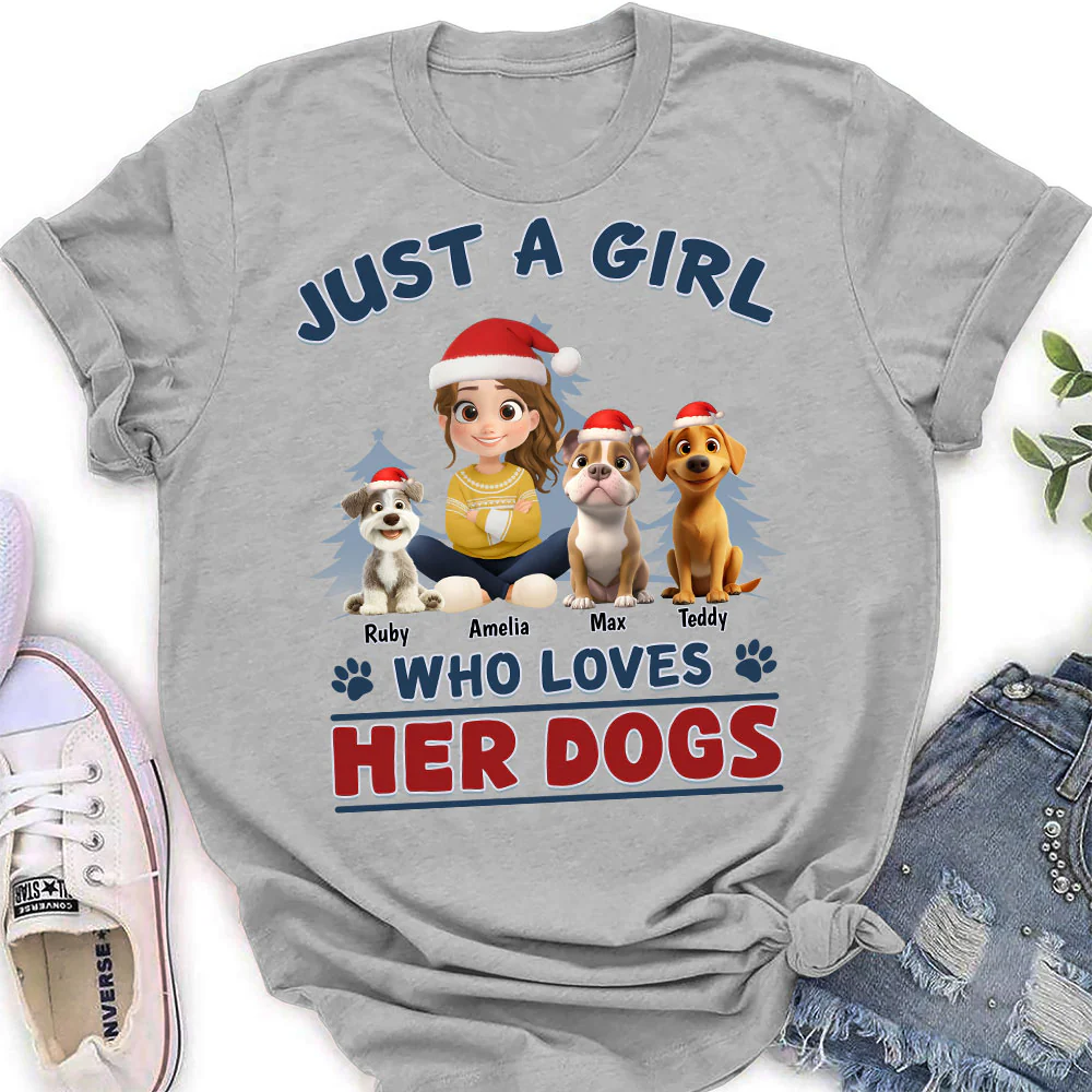 Winter Girl And Dog Christmas - Personalized Custom Women's T-Shirt - Image 2