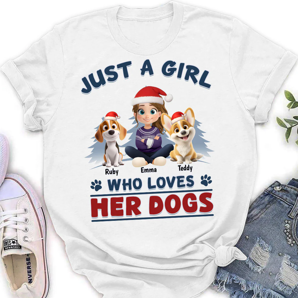 Winter Girl And Dog Christmas - Personalized Custom Women's T-Shirt - Image 3