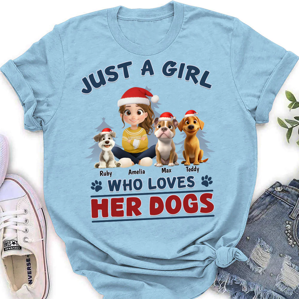 Winter Girl And Dog Christmas - Personalized Custom Women's T-Shirt - Image 4